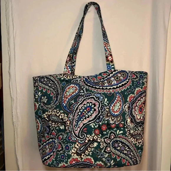 VERA BRADLEY XL OPEN WEEKENDER TOTE BAG BEACH TOTE PAISLEY PINK WHITE BLUE - Picture 3 of 16